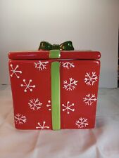 Large Red Christmas Present Ceramic Cookie Jar by Real Home Used Condition
