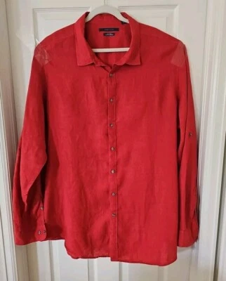Perry Ellis 100% Linen Roll Sleeve Red Long Sleeve Shirt Tall 2XL - Image 1 of 4