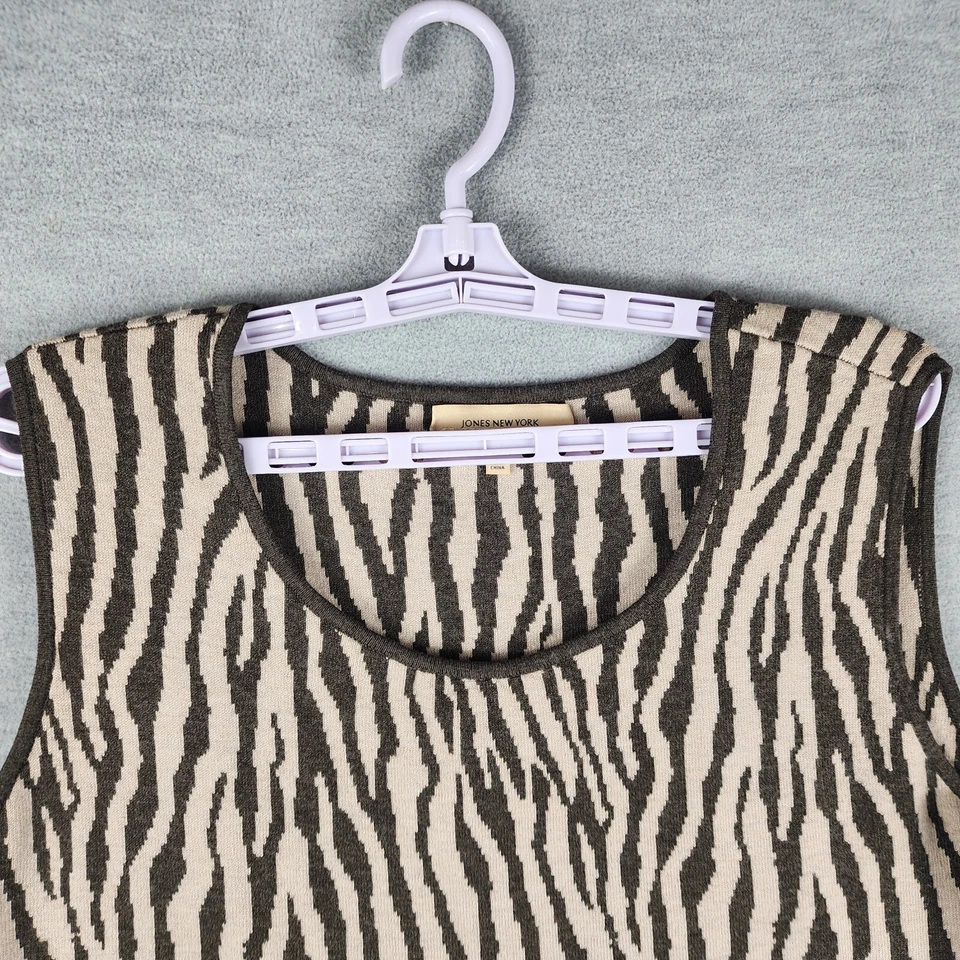 Jones New York Collection 女式上衣毛衣 XL 斑马印花弹力棕色面霜 — 第 1/4 张图片