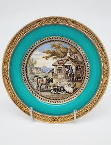 Antique 19th Century Prattware Turquoise Cabinet Plate, Kerrs China USA, 1870's - Picture 1 of 7