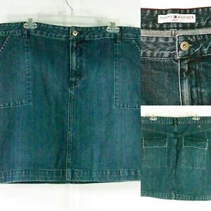 Tommy Hilfiger Womens 10 XXL 16 Denim Skirt Blue Pockets Zipper 100% Cotton