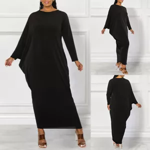 Plus Size Womens Kitted Maxi Long Dress Ladies Irregular Kaftan Baggy Party Gown - Picture 1 of 18