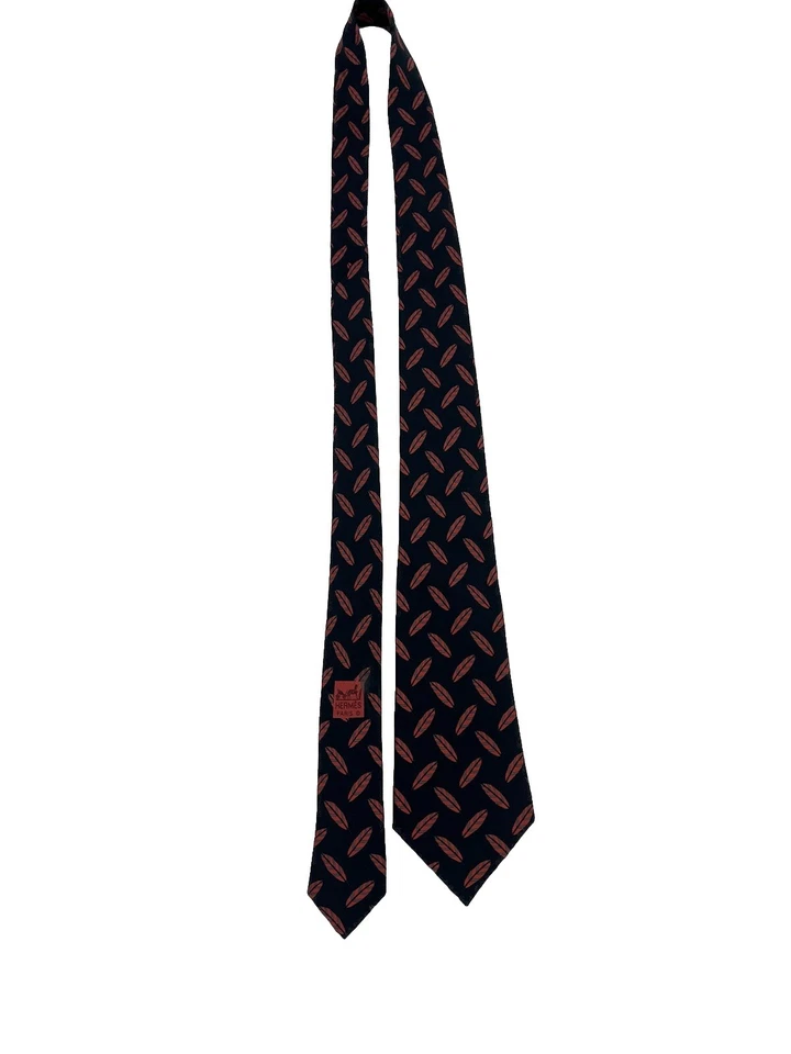 HERMES 995 SA мужской галстук черный цвет / перо оставить красный 100% шелк 58» в Lengh - Изображение 1 из 4