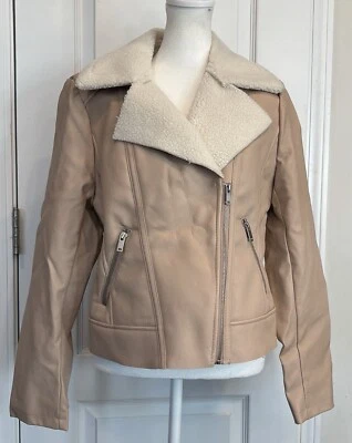 CHARLOTTE RUSSE Womens Faux Leather Moto Jacket M Pink Fleece Lined Zip Pockets - Image 1 of 4