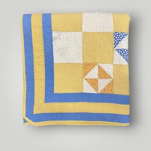 Vintage/Antik Anfang 1900 Fliege Muster Quilt gelb Patchwork 80"x 82" - Bild 1 von 6