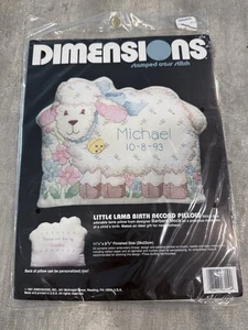 Dimensions LITTLE LAMB Birth Record Pillow Stamped Cross Stitch Kit - NEW - Bild 1 von 6