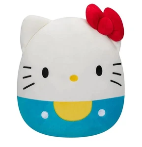 14" Squishmallows Original Sanrio Hello Kitty in Blue Overalls Plush NIB Red Bow - Picture 1 of 5