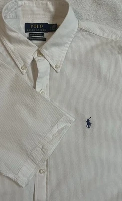 Polo Ralph Lauren RL Untucked Fit Blanco S/S Camisa Seersucker Hombres Grande Azul Poni Foto 1 de 4