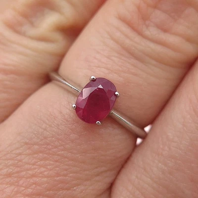 925 Sterling Silver Real Oval-Cut Ruby Ring Size 7.25 - Image 1 of 4
