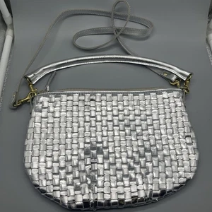 Clare V. Petit Moyen Messenger Handbag in Silver Woven Checker EUC! RARE! - Picture 1 of 17