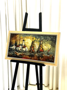 A vintage, original, oil painting " Ships in the sea ' - Picture 1 of 3
