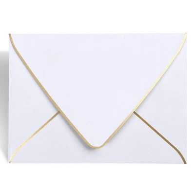 Paquete de 50 sobres blancos A7 borde dorado 5x7, tarjeta de invitación de boda auto sellado Foto 1 de 4