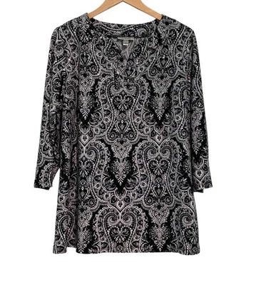 Top túnica Dressbarn para mujer 1X elegante blanco y negro brillantes pedrería Foto 1 de 3