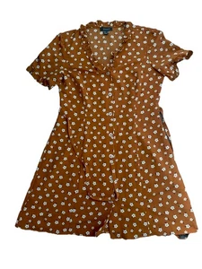 Primark Orange Flower Print Frilled Button Up Sun Dress Size 14 - Picture 1 of 3