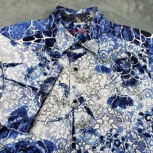Camisa Robert Graham Para Hombres XL Azul Abotonada Geométrica Bordada Superposición Botánica - Imagen 1 de 16