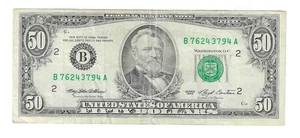 $50 1993 NEW YORK SMALL HEAD FEDERAL RESERVE NOTE LOT 84 - Picture 1 of 2