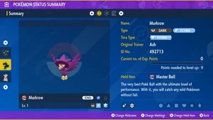 Pokemon Scharlachrot und Violett PSV - Shiny 6IV Murkrow - Bild 1 von 3