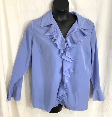 Mujer Roaman Top Talla 28W Periwinkle Manga Larga Volantes Botón Frt Poliéster Foto 1 de 4