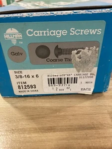 Hillman 7812593 Hot Dipped Galvanized Steel Round Head Carriage Bolt 3/8 x 6 in. - Picture 1 of 2