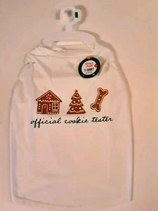 Nuova maglietta Merry & Bright L cane Natale "Official Cookie Tester" bianca - Foto 1 di 5