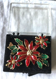 Vintage Poinsettia Brooch & Earrings Set Pierced Red Gold Tone Pin Christmas - Picture 1 of 5
