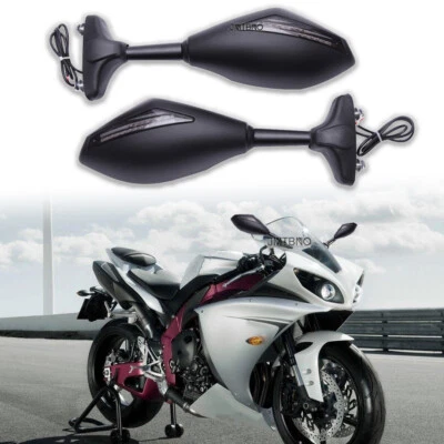 Motorcycle Rear View Mirrors LED Turn Signals For Yamaha YZF R1 FZ6R R6 FZ R600 - Image 1 of 4