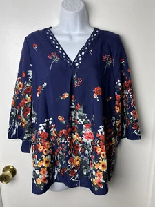 Neu mit Etikett Emery Rose Damenbluse Größe Large mehrfarbig 3/4-Ärmel 100 % Polyester - Bild 1 von 14