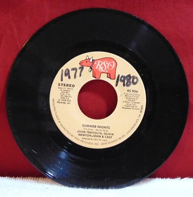 John Travolta, Olivia Newton-John  – Summer Nights - 1978 RSO RS 906 7" 45 - EX - Image 1 of 4