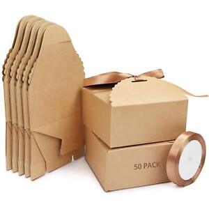 Belle Vous Pudełko upominkowe 50 brązowych pudełek upominkowych z papieru pakowego (w tym satynowa wstążka