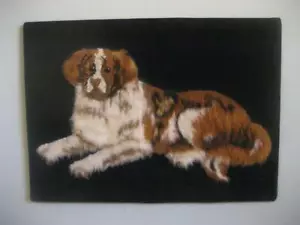 Brown Bernese Mountain Dog Punch Needle Picture Velvet Fur 24 x 17 Bunka Vtg Big - Picture 1 of 12