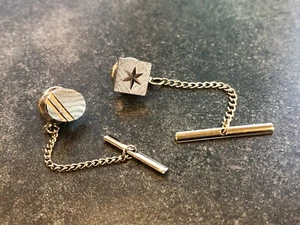 Krawattennadel mit Kette 2er Set Silber Eckig & Oval Herren Vintage Sammlerstück Schmuck - Bild 1 von 10