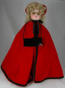 Collectable 18" Porcelain Doll Dressed in Red Cape Muff with Xmas Gift - Picture 1 of 6