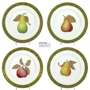 Crate & Barrel GOLDEN PEARS 8" Salad Plate Set 4P Porcelain Japan Julia Bullmore - Picture 1 of 12