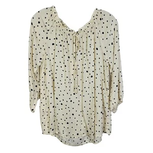 Hem & Thread Women Large Polka Dot 3/4 Sleeve Blouse Tie Front New - Photo 1 sur 8