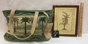 Lote de 3 bolsos de mano Palm Tree Paul Brent junto al mar enmarcados foto y pasadores - Imagen 1 de 3
