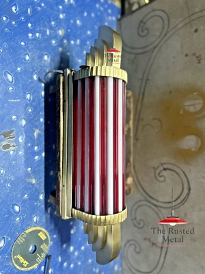 Art Deco Brass & Red Milk Glass Rod Wall Sconce | Antique Wall Light Fixture - Image 1 of 4