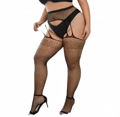 Straps Strumpfband Strumpfhose S-L Schritt offen schwarz Ouvert Pofrei Overknee  - Bild 1 von 4