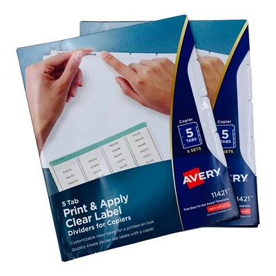 2 Boxes Avery 11421 Print & Apply 5 Tab Clear Label Dividers, 5 Sets/Box - Image 1 of 4