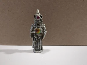 Pewter Minature Magical Wizard Figurine Crystal Ball Red Gem - Picture 1 of 6
