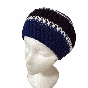 Handmade Knit Crochet Beret Hat Womens Multicolor Blue Winter Cap One Size - Picture 1 of 7