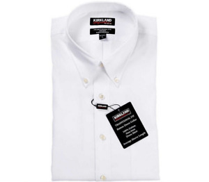 Kirkland Men's Dress Solid Short Sleeve Non-Iron Shirt Cotton White size Small