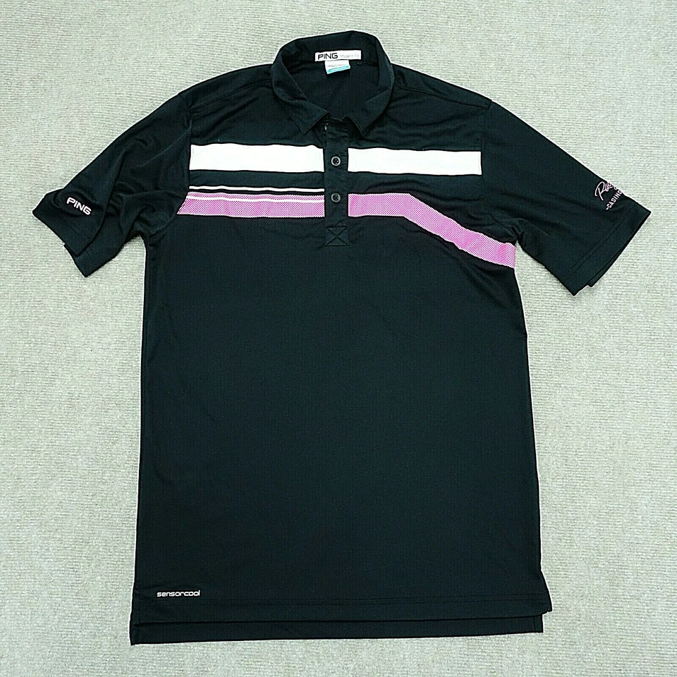 Polo Ping Mujer Talla Mediana Calce Moderno Negro Rosa Rayas Manga Corta  Foto 1 de 4