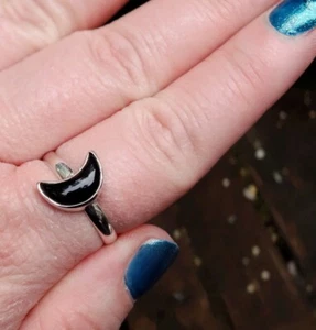 AAA Quality Natural Black Onyx Moon Ring 925 Solid Streling Silver Ring - Imagen 1 de 6
