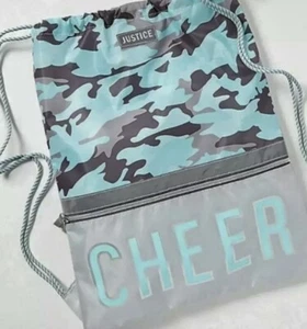 NWT Girls Justice “CHEER” Drawstring Zipper-Pocket Backpack Bag Night Glow Strip - Picture 1 of 3