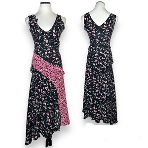 Vestido midi Saloni seda Aggie estampado con volantes en azul marino y rosa talla 2 - Imagen 1 de 8