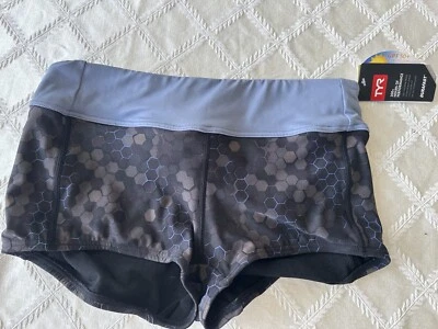 Pantalones Cortos TYR Durafast Elite Entrenamiento Natación Niño Mujer’s Talla 6 Azul Gris Negro Hexágono Foto 1 de 4