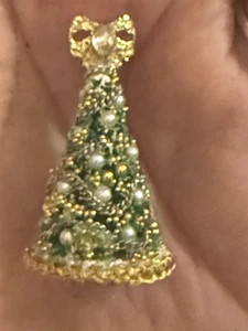 Centro de mesa artesanal perlas y pedrería Navidad 1,5" árbol 1:12 casa de muñecas único en su clase - Imagen 1 de 24