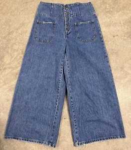 Free People Super Wide Leg Colette Crop Capri Jeans Button Fly Buckle Back Sz 30 - Picture 1 of 13