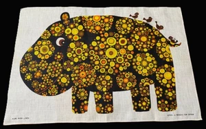 Unused OXFAM Circa 60s/70s BELINDA LYON Happy Hippo Tea Towel Flower Power - Picture 1 of 5