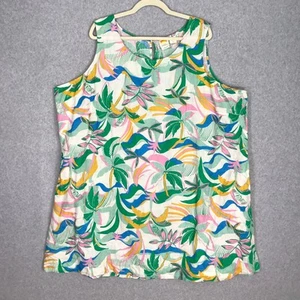 C&C California Dress Womens 3X Green Pink Linen Floral Loose Vacation Resort - Picture 1 of 9